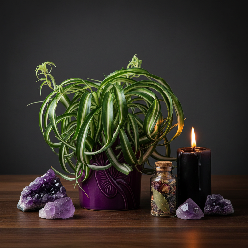 Bonnie Curly Spider Plant - Purple Pot