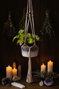 Enchanted Vine Macramé Hanger No. 2 — Cream with Red Beads